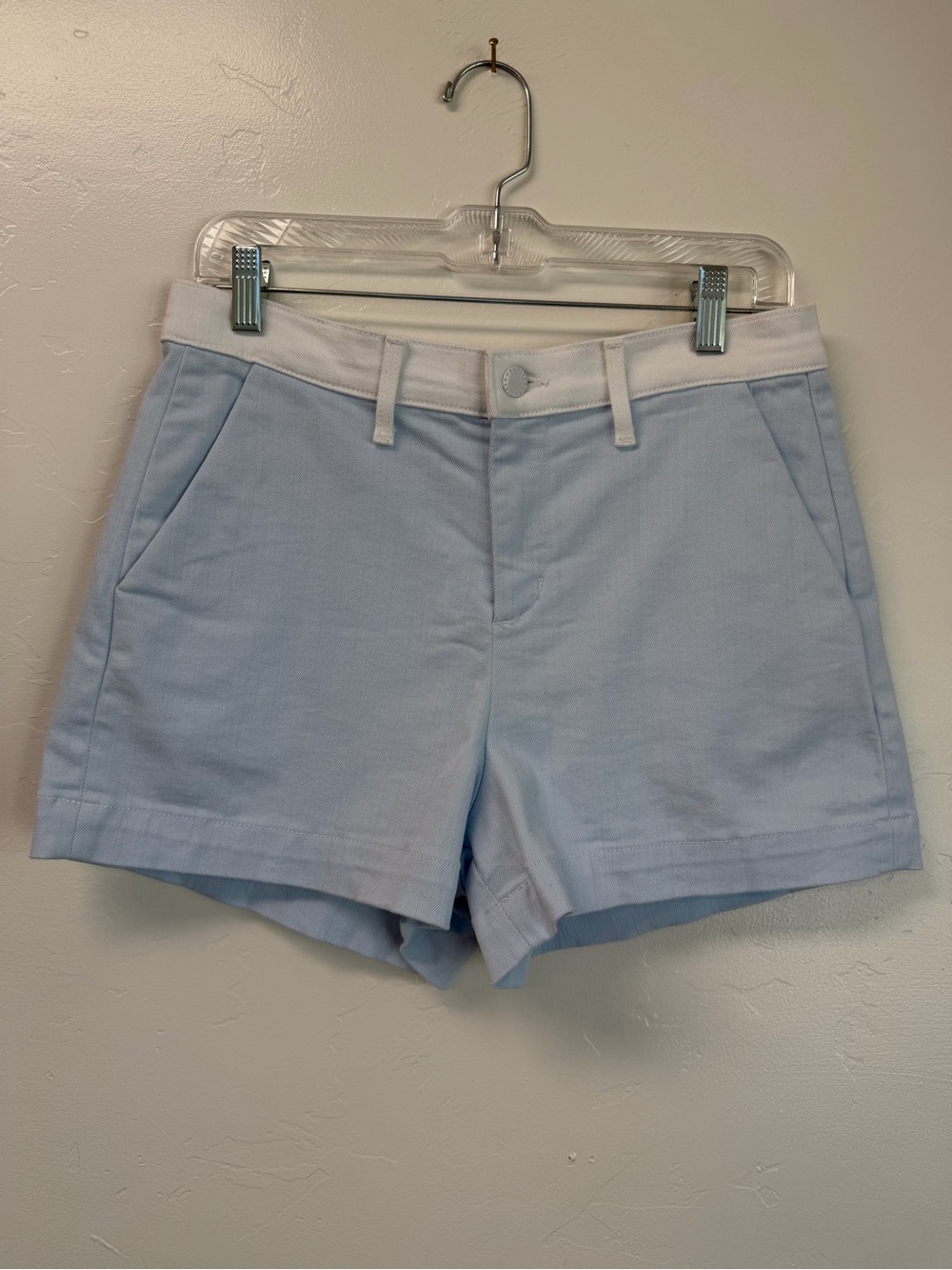 L'AGENCE Jameson Color-block Ice Water Blue High-Rise Denim Shorts Size 26 - Picture 3 of 13